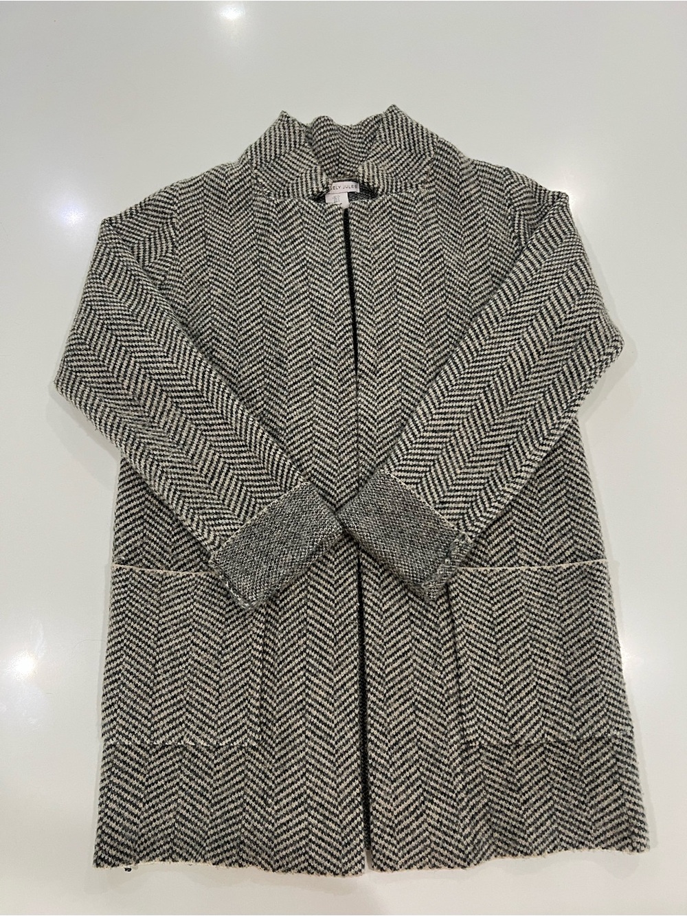 Women's Herringbone Wool Blend Coatigan Jacket with notched lapel Size Small